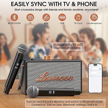 Karaoke Machine for Adults,2 Wireless Microphones for Karaoke Speaker, Portable Microphone and Speaker Support Four-Channel Microphone Expansion for Home Party,Picnic,Car,Indoor/Vintage Gifts