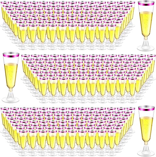 Gerrii 300 copas de champán de plástico a granel, copas de champán desechables transparentes de 4.5 onzas, vasos de tostado con borde para boda