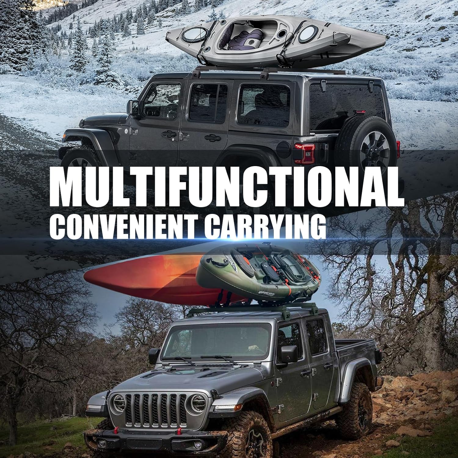 Maximum 410 lb. Weight Capacity Roof Rack Cross Member Compatible Wrangler JL JK 2007-2024, Gladiator JT, Cherokee XJ 1984-2001 Reduced Wind Resistance Design - Image 3