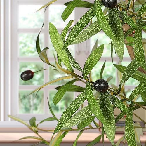 Miniatura 2 de Árbol de olivo sintético de 7 pies, árbol de seda de olivo falso en maceta con maceta, ramas de olivo natural y hojas realistas, árbol artificial