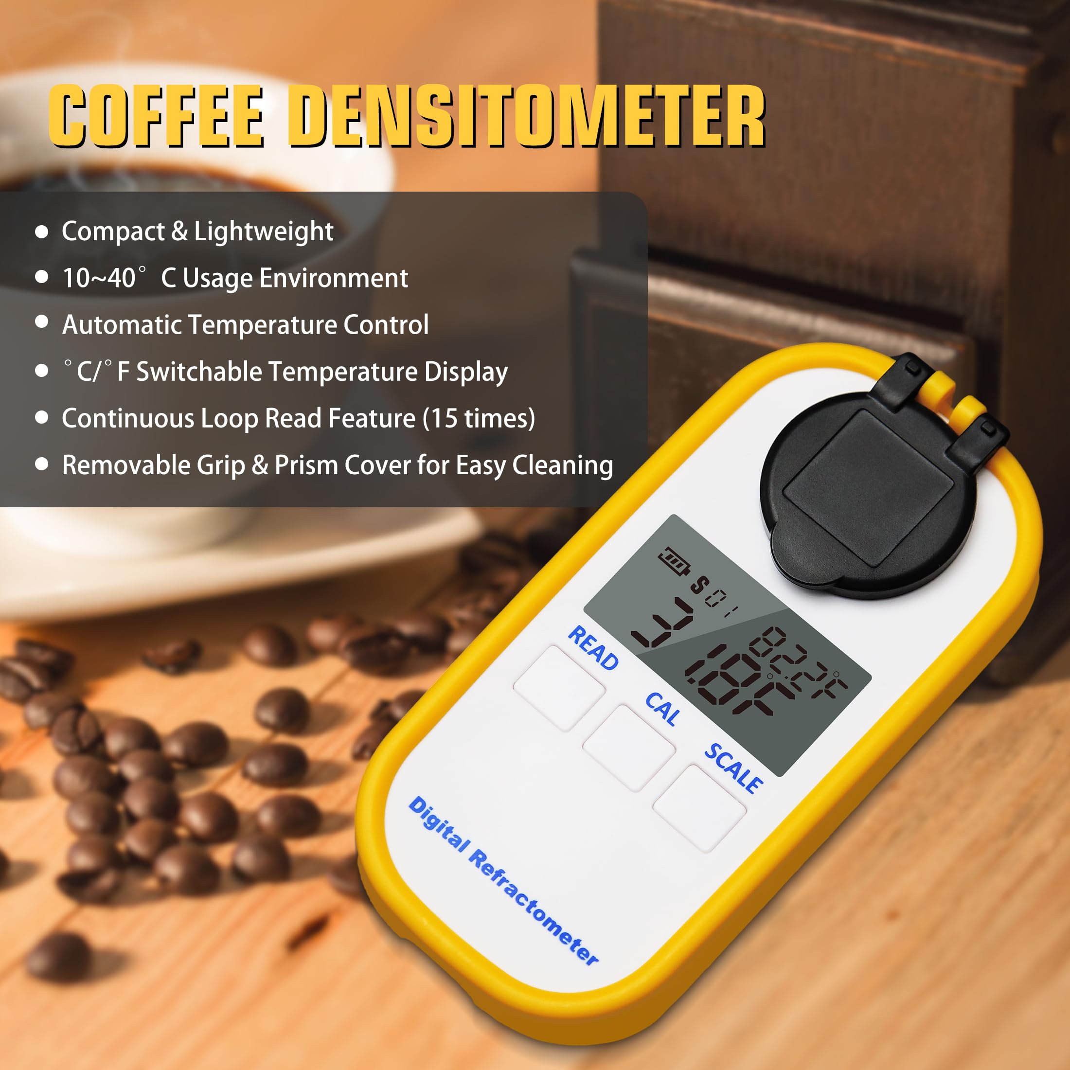 densitómetro, alta precisión Medidor de densidad de azúcar bebidas de café, café portátil Brix Medidor de TDS Digitales, Temperatura disponible