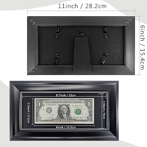 Miniatura 4 de GMFrames Marco de billetes de dólar negro con paspartú negro o pantalla de 4 x 9 pulgadas sin paspartú, cristal real