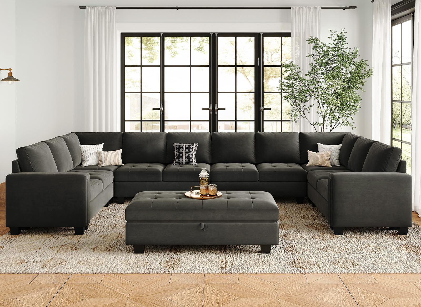Belffin Oversized Modular Sectional Sofa U Shaped Sofa with Storage Ottoman Convertible 10-Seater Velvet Sectional Sofa with Chaises Grey