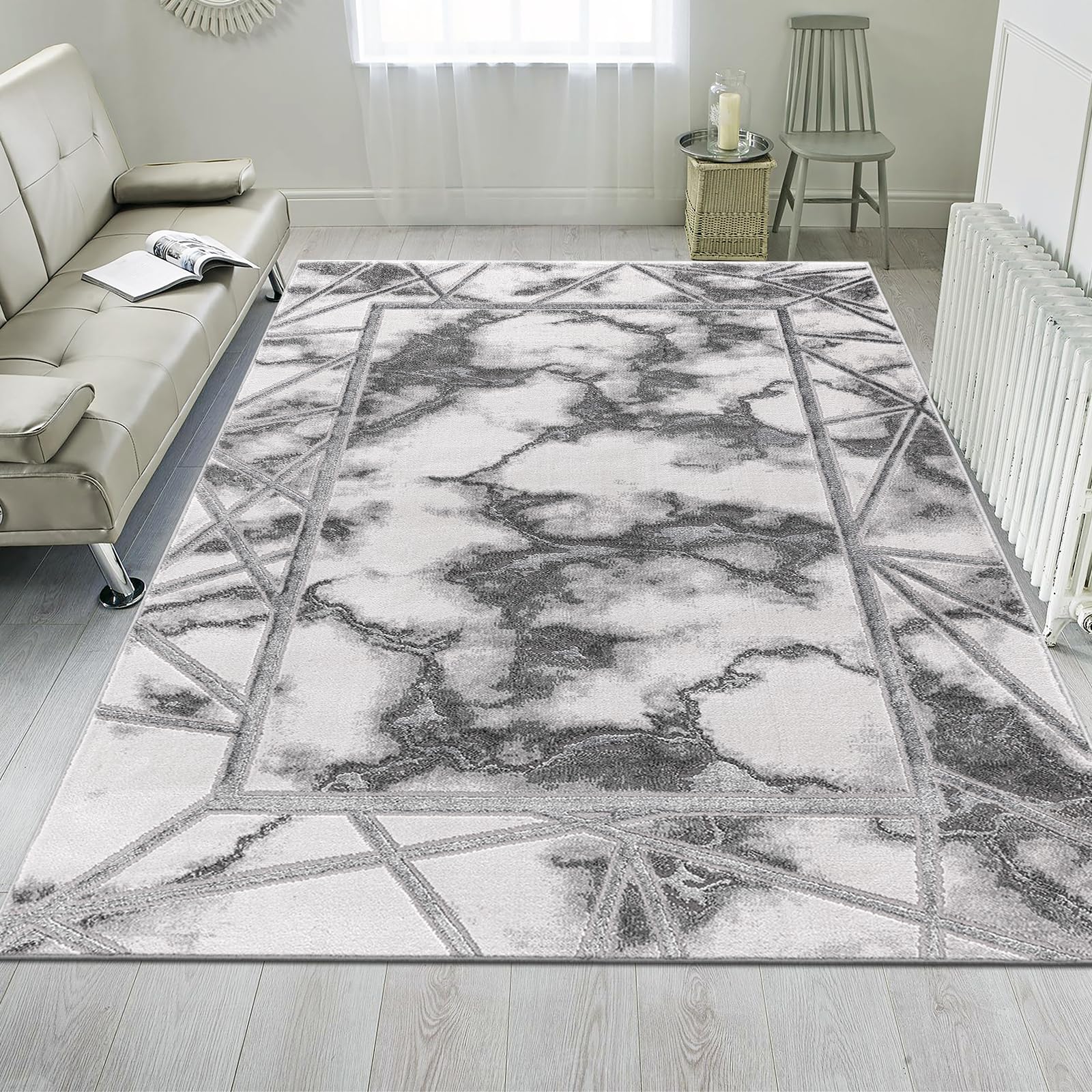 renoazul® Medium Pile Large Living Room Rugs - Kiens Marble Grey Rug - 200 x 290 cm - Washable Hearth Rugs For Fireplaces, Lounge and Bedroom Carpet — image 1