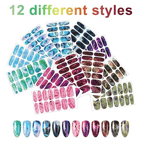 Miniatura 3 de 168adhesivos para uñas de mármol degradado 12hojas autoadhesivos con patrones para cobertura total de la uña tiras adhesivas para arte de uñas con