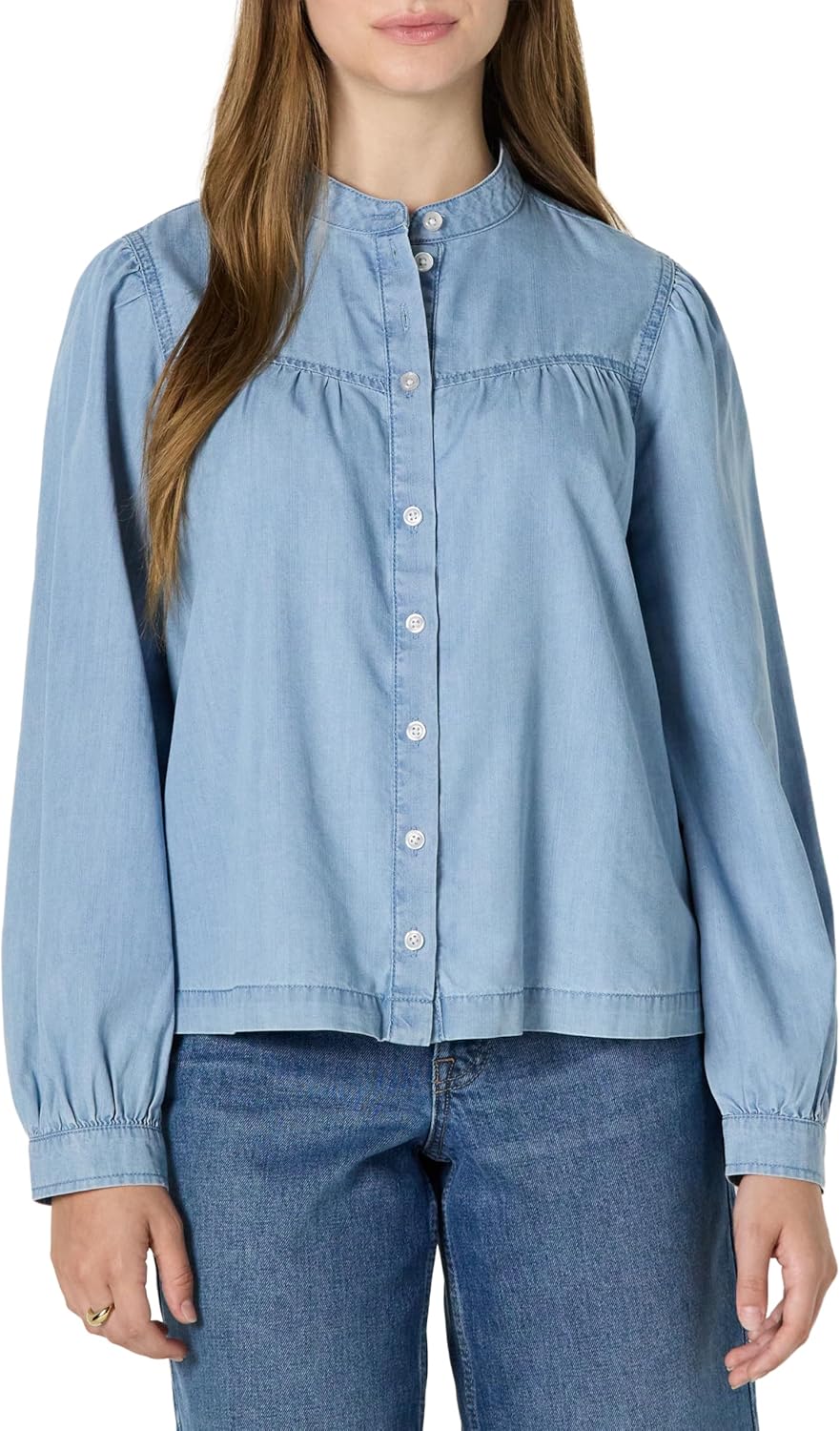 Amazon Essentials Women's Women's Denim Chambray Long-Sleeve Tunic Top