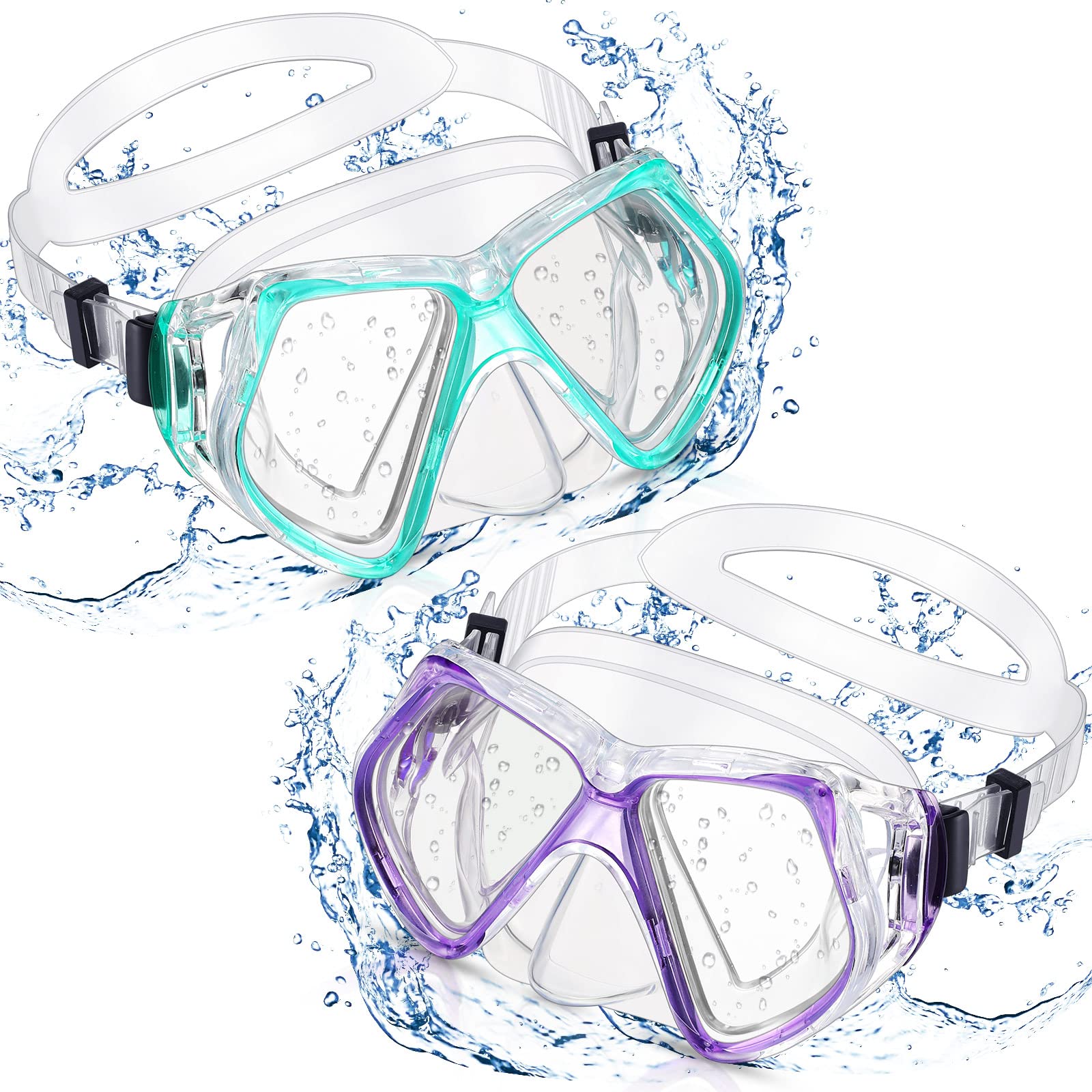 Photo 1 of [DAMAGED] Weewooday 2 Pcs Adults Swimming Goggles with Nose Cover Antifog Clear Diving Mask Clear Wide View No Blurring Tempered Glass Swim Goggle for Adult Men Women Youth(Light Green, Purple)