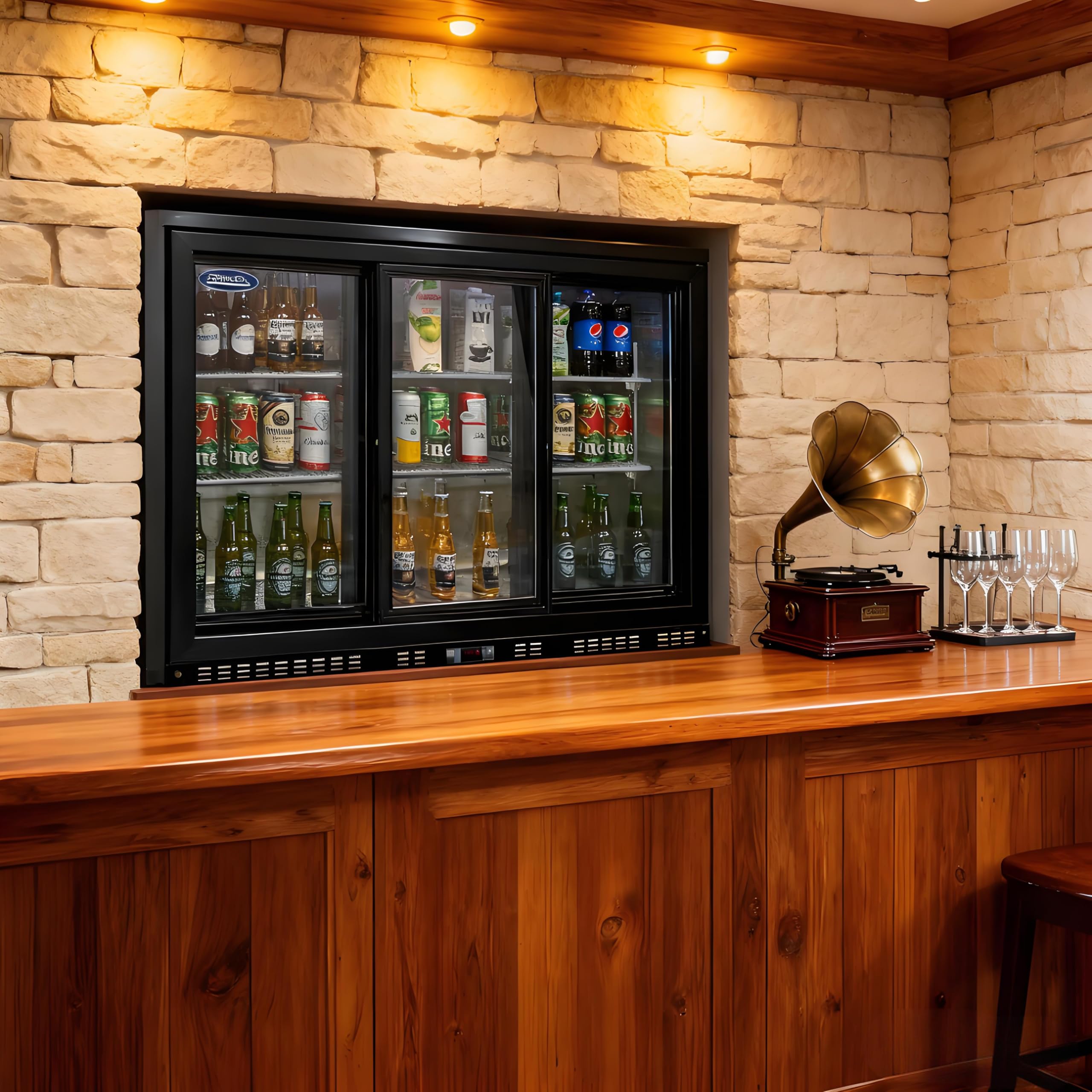 Lispin Back Bar Cooler - 480 Can Capacity Beverage Refrigerators, 3 Sliding Glass Doors, LED Lighting, Adjustable Shelves, Safety Door Lock, Perfect For Bars, Restaurants & Home on Fridge.com - View 2