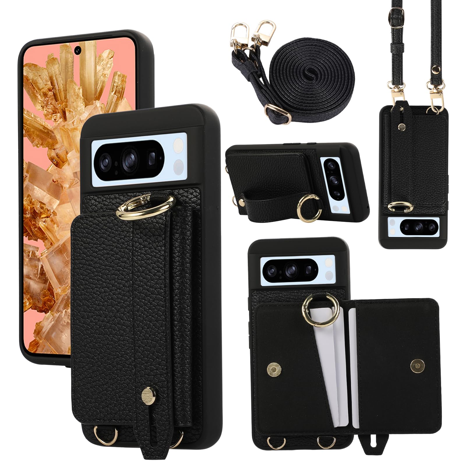 Custodia A Portafoglio Per Google Pixel 8 PRO – Arancione, Con Slot Portatessere, Tracolla E Cavalletto - 5