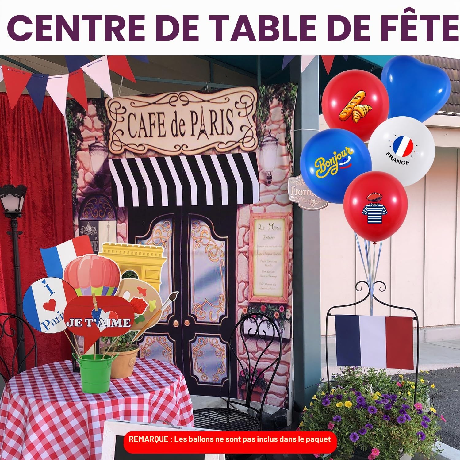 Lot de 40 accessoires de photomaton français, accessoires de photomaton français, décorations de fête française, pour anniversaire sur le thème de Paris, décoration de fête de la Bastille, décoration