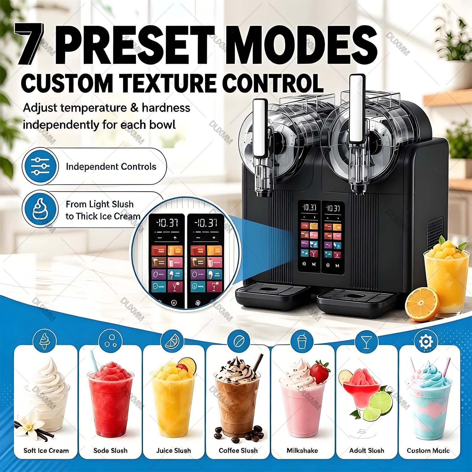 Máquina de Granizados y Helado Soft, Doble Depósito 2×2 L, 380 W Black | 7 programmi e consistenza regolabile per granite, frappè e cocktail; pronta in 15–25 min per feste, bar e caffetterie