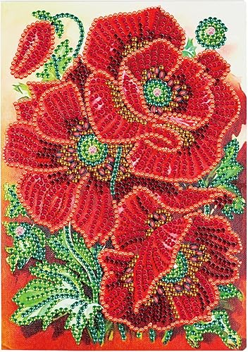 Miniatura 1 de Cuaderno 5D de bricolaje con pintura de diamante, cubierta de flor de amapola roja, punto de cruz de cristal, kits de diamantes con forma especial,
