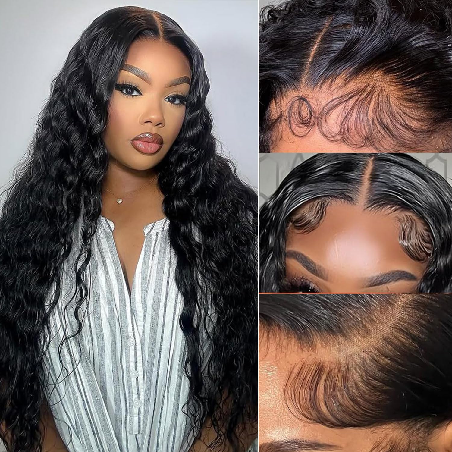 Echthaar Perücke 13x4 HD Lace Front Wig Human Hair Deep Wave 180% Density Brazilian Wigs with Baby Hair Schwarze Perücke Damen Glueless Deep Wave Wig Human Hair Pre Plucked Perücke Damen