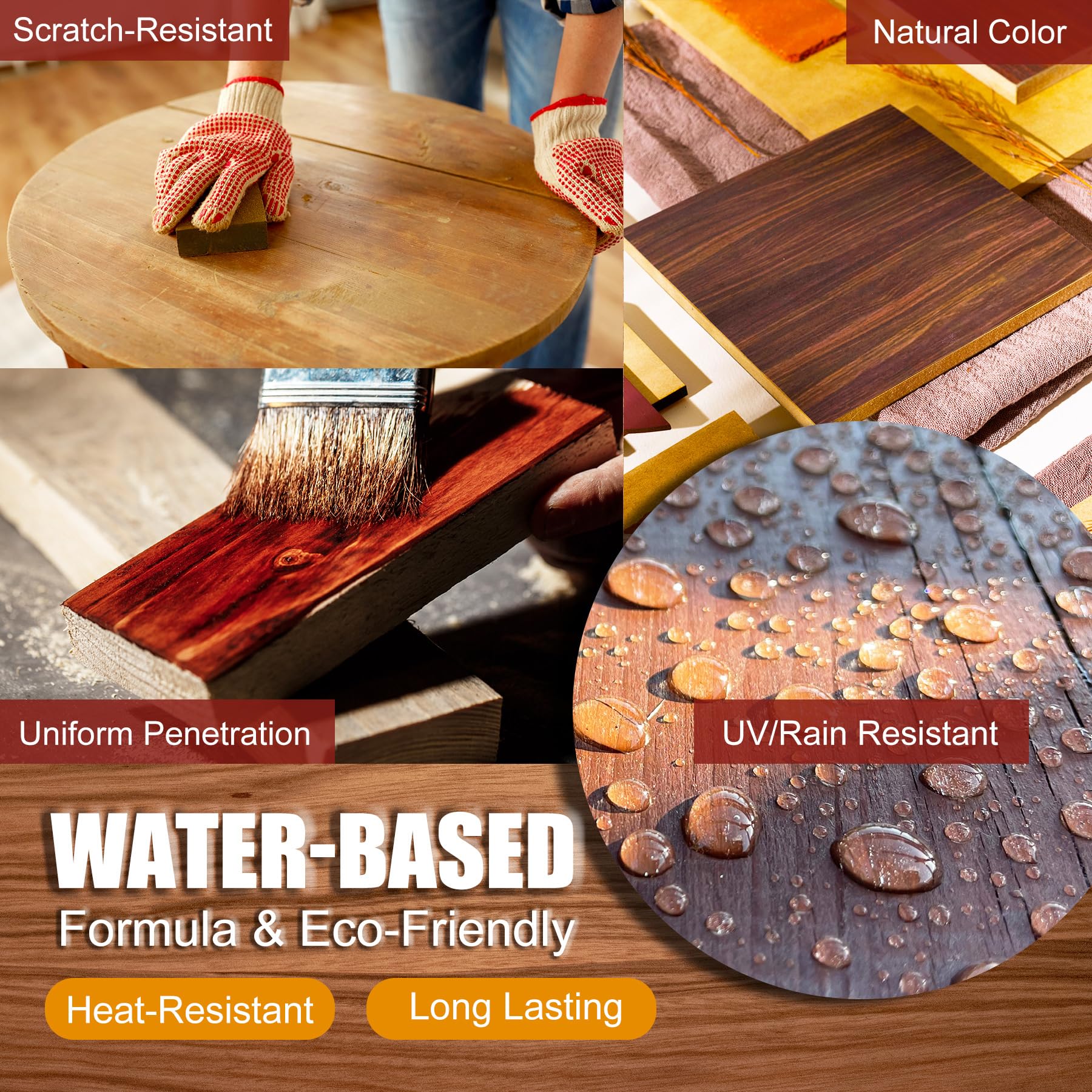 Water Based Wood Stain - Dark Oak | Wood Varnish for Indoor ＆ Outdoor Furniture, Wardrobe, Cabinets, Doors, Low Odor ＆ Non-Toxic, Fast Drying, Multiple Classical Finishes - 8.5fl.oz / 250ml