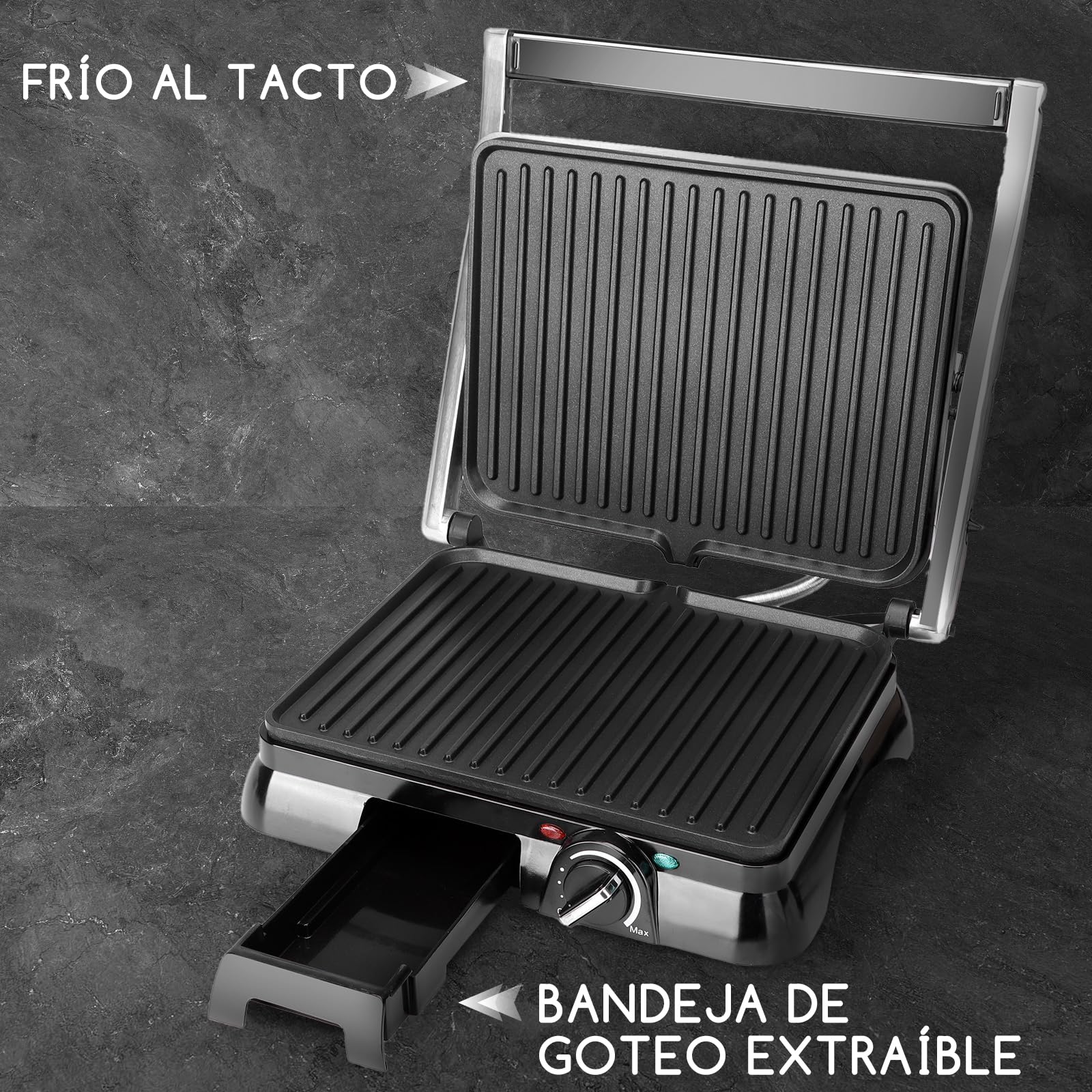 Aigostar Parrilla Eléctrica 2000W, Regulador de Temperatura y Apertura 180° | Sandwichera con Placas Antiadherentes sin PFOA, Ideal para Filetes, Carne y Verduras | Samson