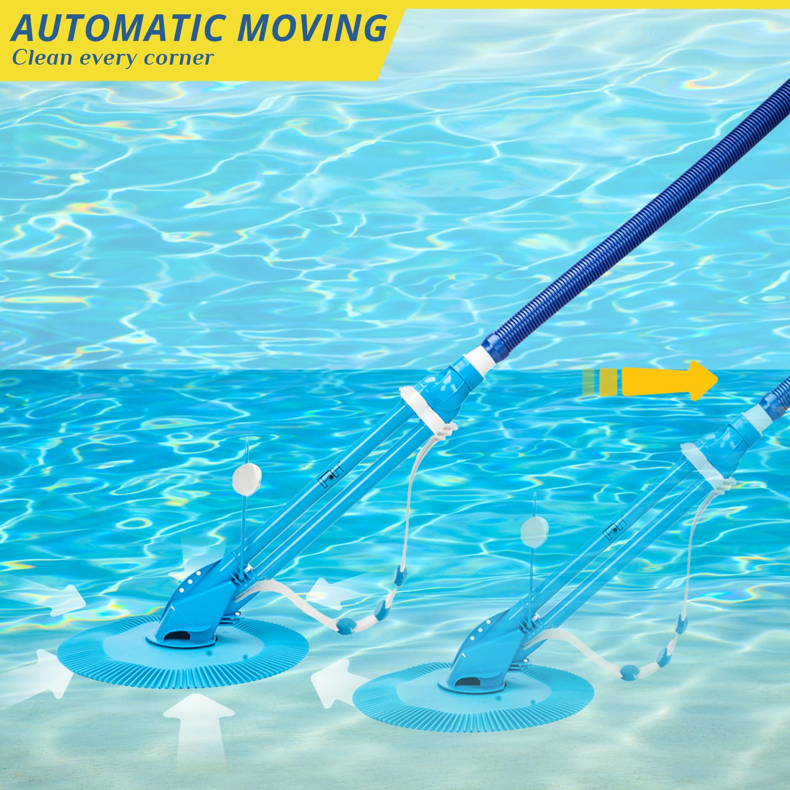 Limpiador automático de piscina con succión, limpiadores de piscina de escalada lateral con manguera 10, aspiradora de piscina de bajo ruido para piscina sobre el suelo y en el suelo, azul