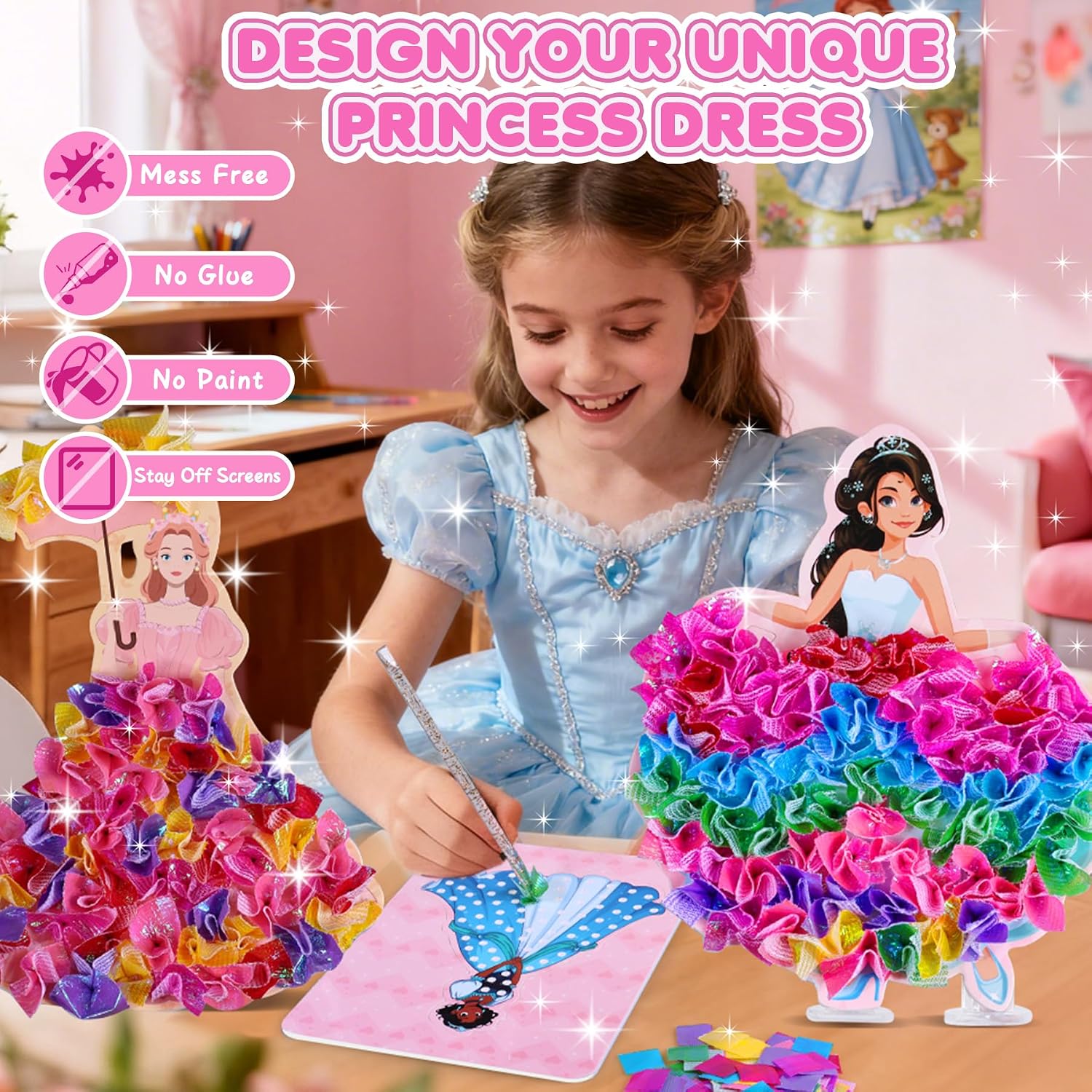 8 PCS Poke in Crafts Art Kits for Girls, Arts and Crafts for Kids Ages 6-12, Girls Toys age 6-8, No Mess DIY Princesses Game Unicorn Craft Birthday Gifts Toys for 6 7 8 9 10 Year Old Girl Kids