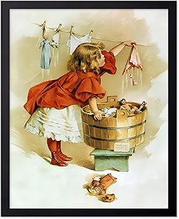 Monem Art Vintage A Busy Day Poster - Retro Child Washing Toys Print - L...
