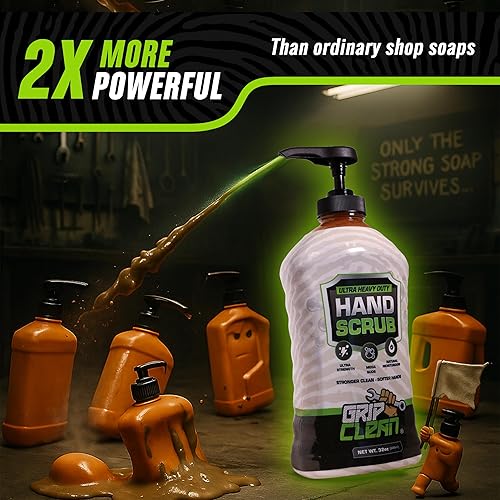 Miniatura 4 de Grip Clean Limpiador de manos para mecánicos de automóviles, jabón pómez resistente + cepillo de uñas, tienda de herramientas, garaje, comercial,