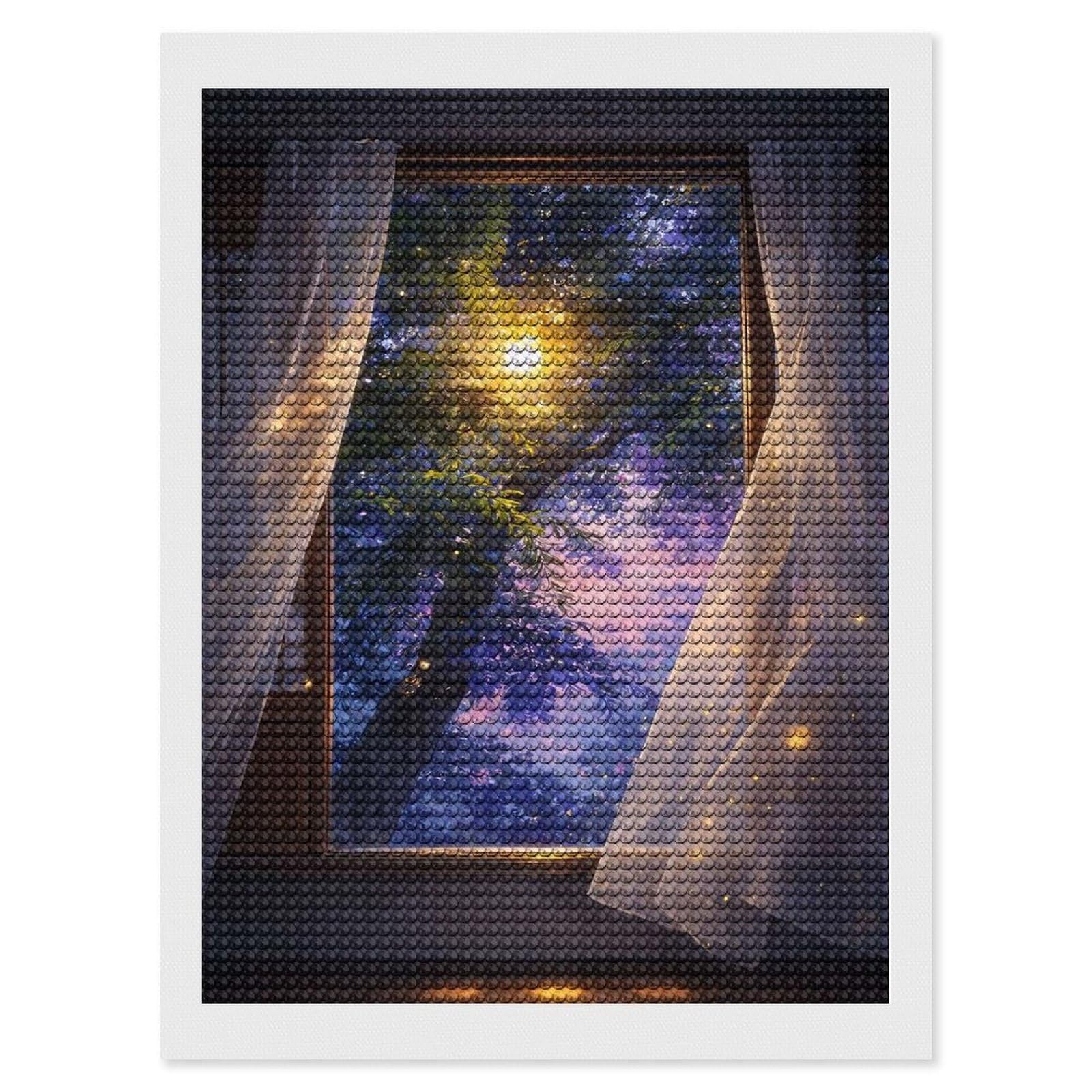 Junmoney Magical Forest View Through Window Diamond Art Kit 12"x16", Vintage Style Decor, Stress Relief Craft, Decor Project, Relaxing DIY, Creative Hobby