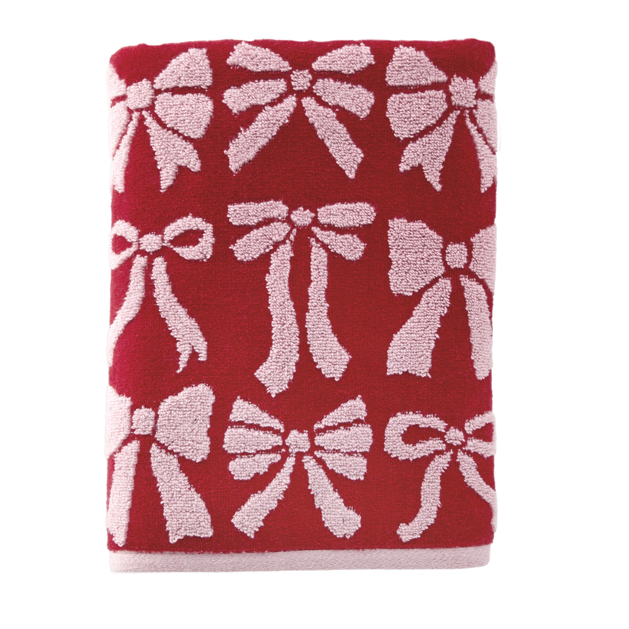SKL Home Bow Jacquard 100 Cotton Premium Bath Towel 500 GSM Reversible Soft Absorbent Decorative Everyday Christmas Winter