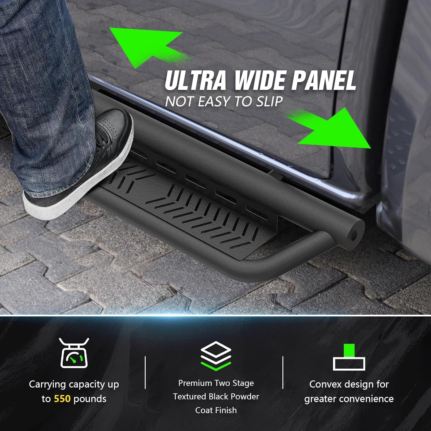 Double Cab Running Boards Side Steps Compatible with 2019-2026 Chevy Silverado & GMC Sierra 1500, 2020-2026 Chevrolet Silverado/GMC Sierra 2500 3500 HD Extended Cab Two Stair Design Nerf Bar