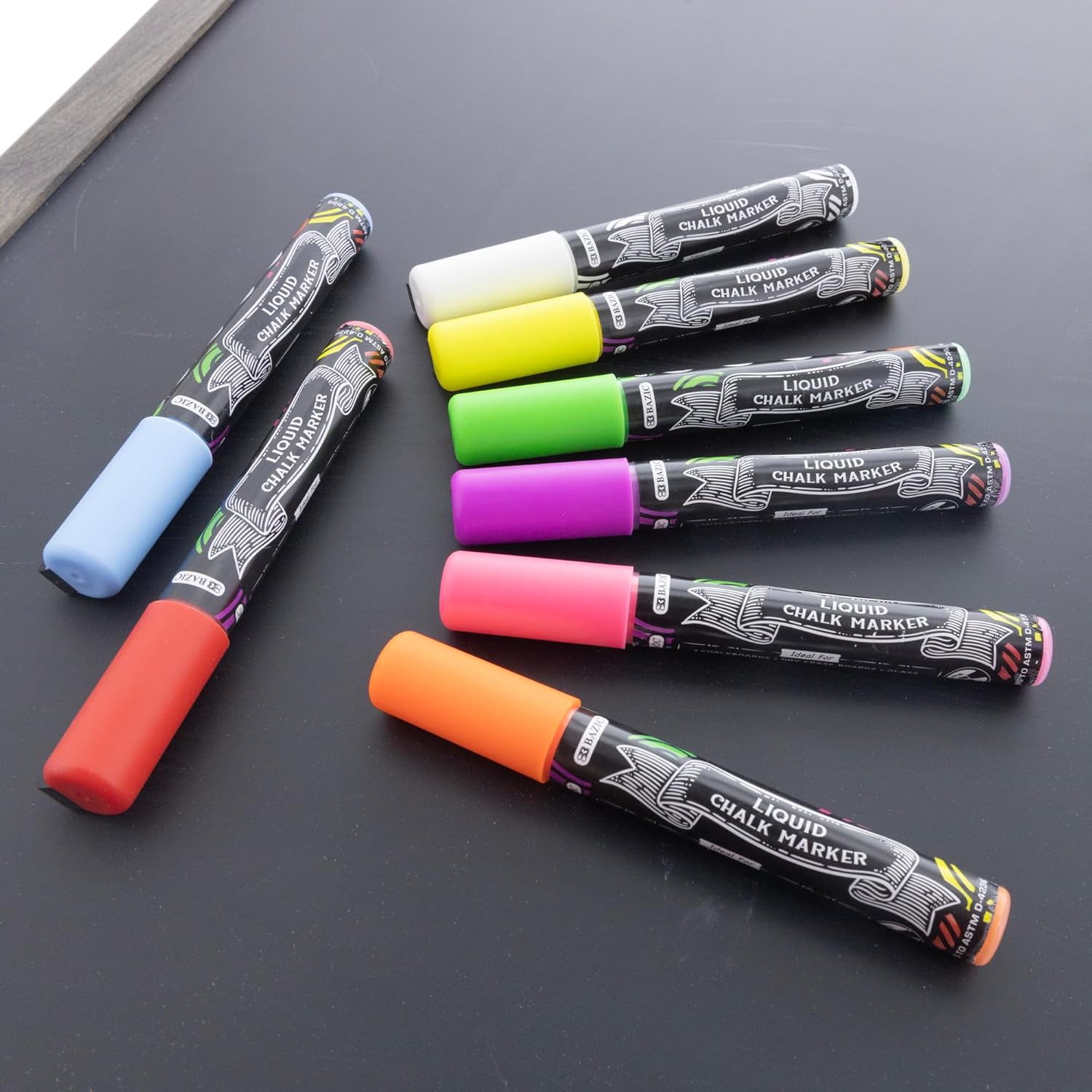 BAZIC Products Liquid Chalk Markers, 8 Colors, Erasable Chalkboard Marker, Reversible Tip, Wet Erase Markers Chalk Pens for Chalkboards Blackboard Signs Windows Glass, 48-Pack