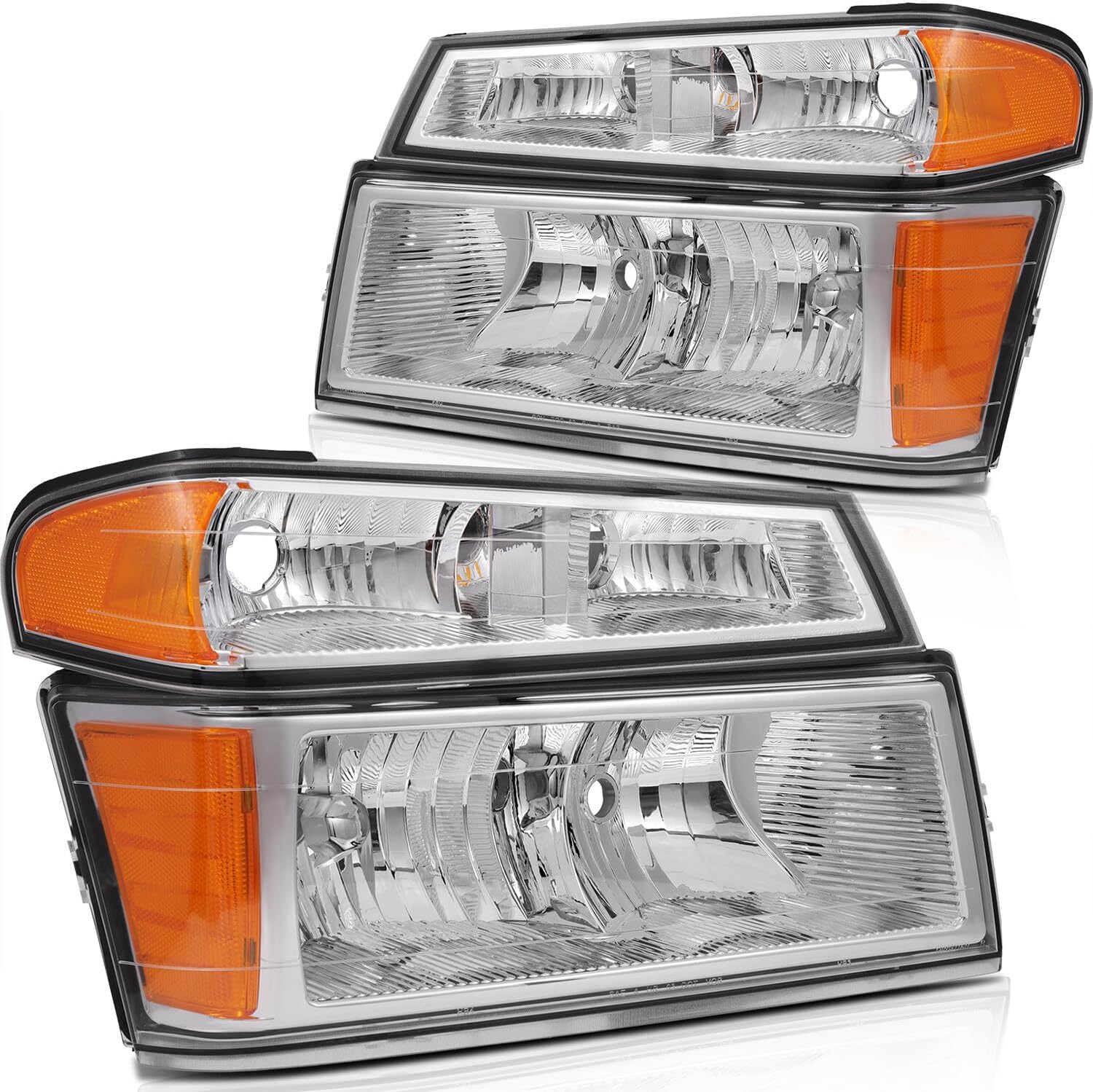 cciyu Headlight Assembly For Chevy Colorado 2004-2012,For GMC Canyon 2004-2012,For Isuzu i-280/i-350 2006 Chrome Housing Amber Reflector Clear Lens Headlamps