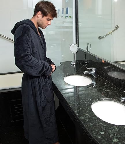 Miniatura 3 de Verabella Bata larga de forro polar de felpa con capucha para mujer y hombre, bata de baño de color sólido