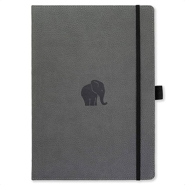 Dingbats - Wildlife Lined Extra Large Notebook, Grey Elephant, A4 - Hardcover - Cream 100gsm Ink-Proof Paper - Includes Elastic Closure & Bookmark