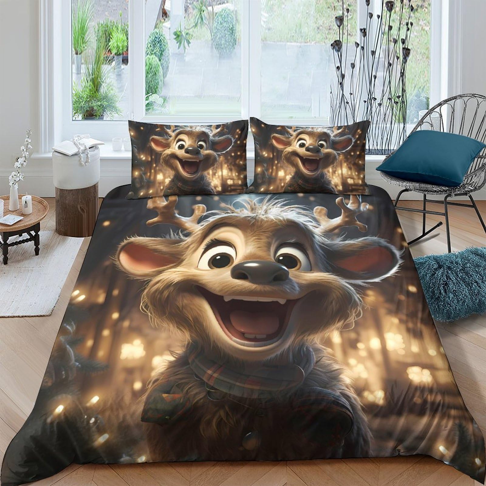 Housse de couette renne 3D en microfibre 140x200 cm, l'idée cadeau idéale pour un jeune