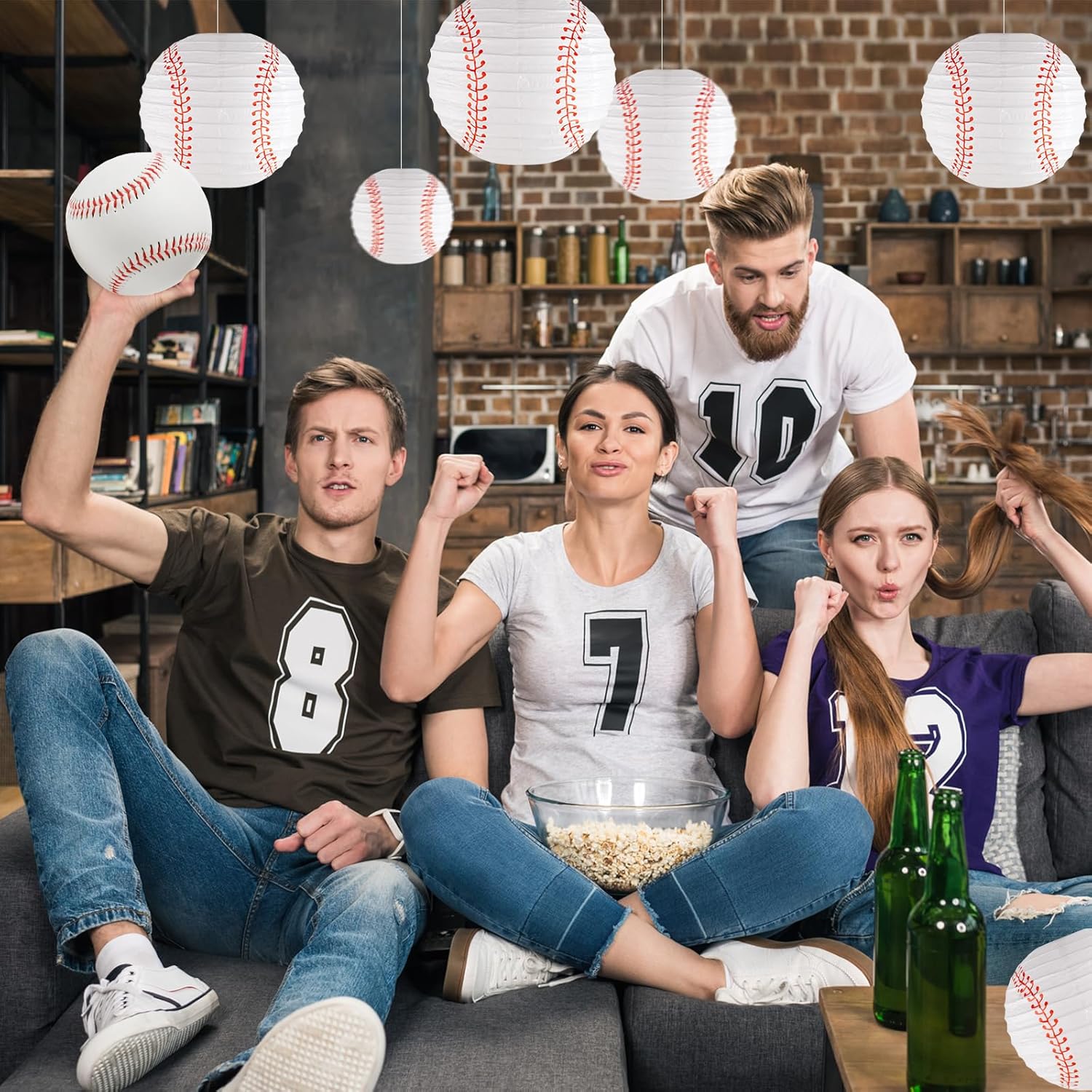 Baseball Party Decorations White Hanging Paper Lanterns for Sports Birthday Party Baby Shower Super Bowl Party Decorations Classroom Decor Pack of 10