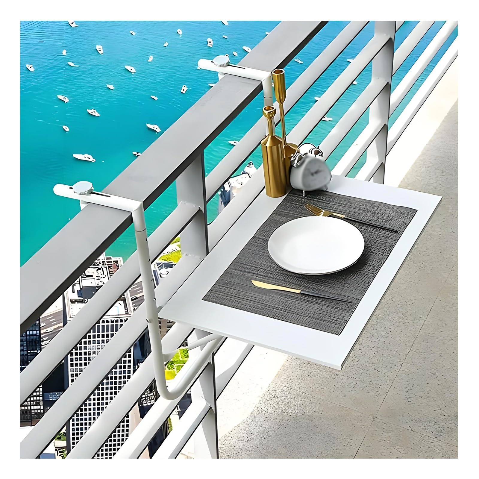 Tavolo for Ringhiera da Balcone,Tavolo salvaspazio,Tavolo sospeso da Balcone con Altezza Regolabile a 4 velocità,Tavolo da Balcone salvaspazio,Resistente alle intemperie(White)