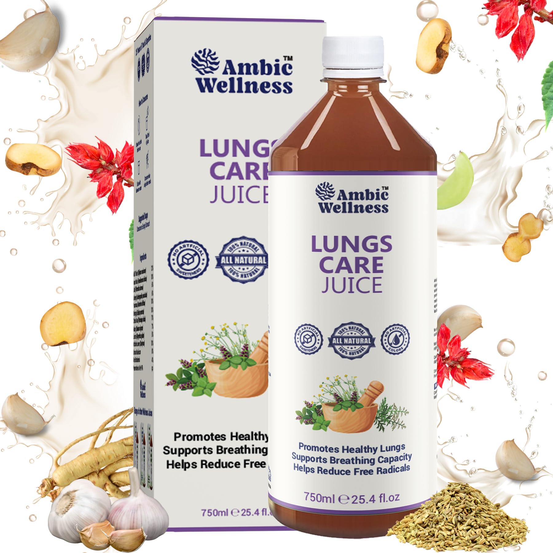 Ambic Wellness Lungs Care Juice 750ML | Herbal Lung Tonic for Detox & Respiratory Support | Ayurvedic Juice with Mulethi, Tulsi, Vasaka | Natural Juice for Smokers & Pollution-picture-14