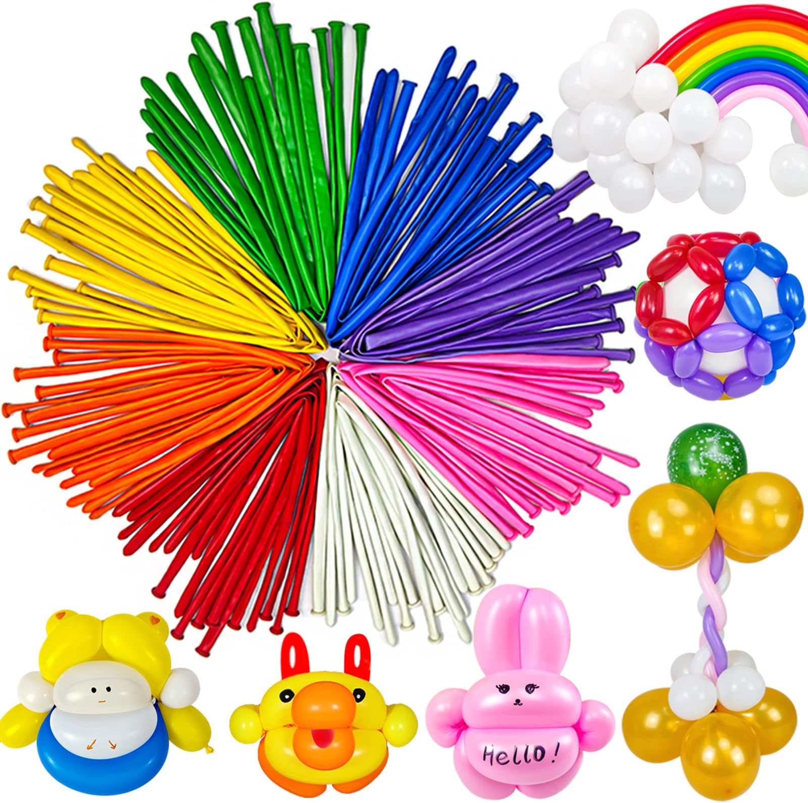 260 Balloons, Long Balloon Animal Twisting Balloons for for Animal Shape Birthdays Clowns Pack of 100(multi),(Rubber)