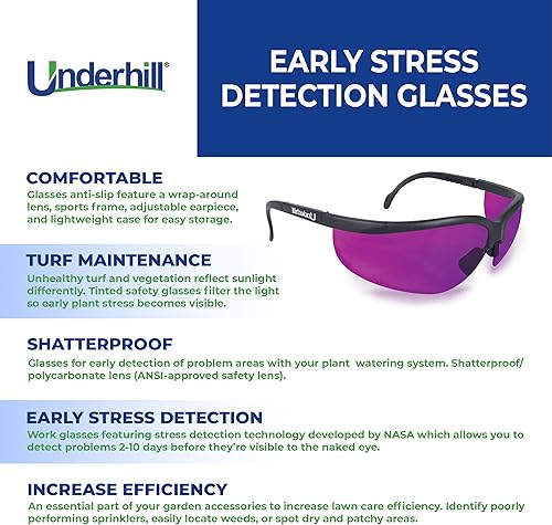 Miniatura 3 de Underhill TurfSpy - Gafas moradas, marco deportivo con estuche, detección temprana para el cuidado del césped, suministros de sistema de riego de