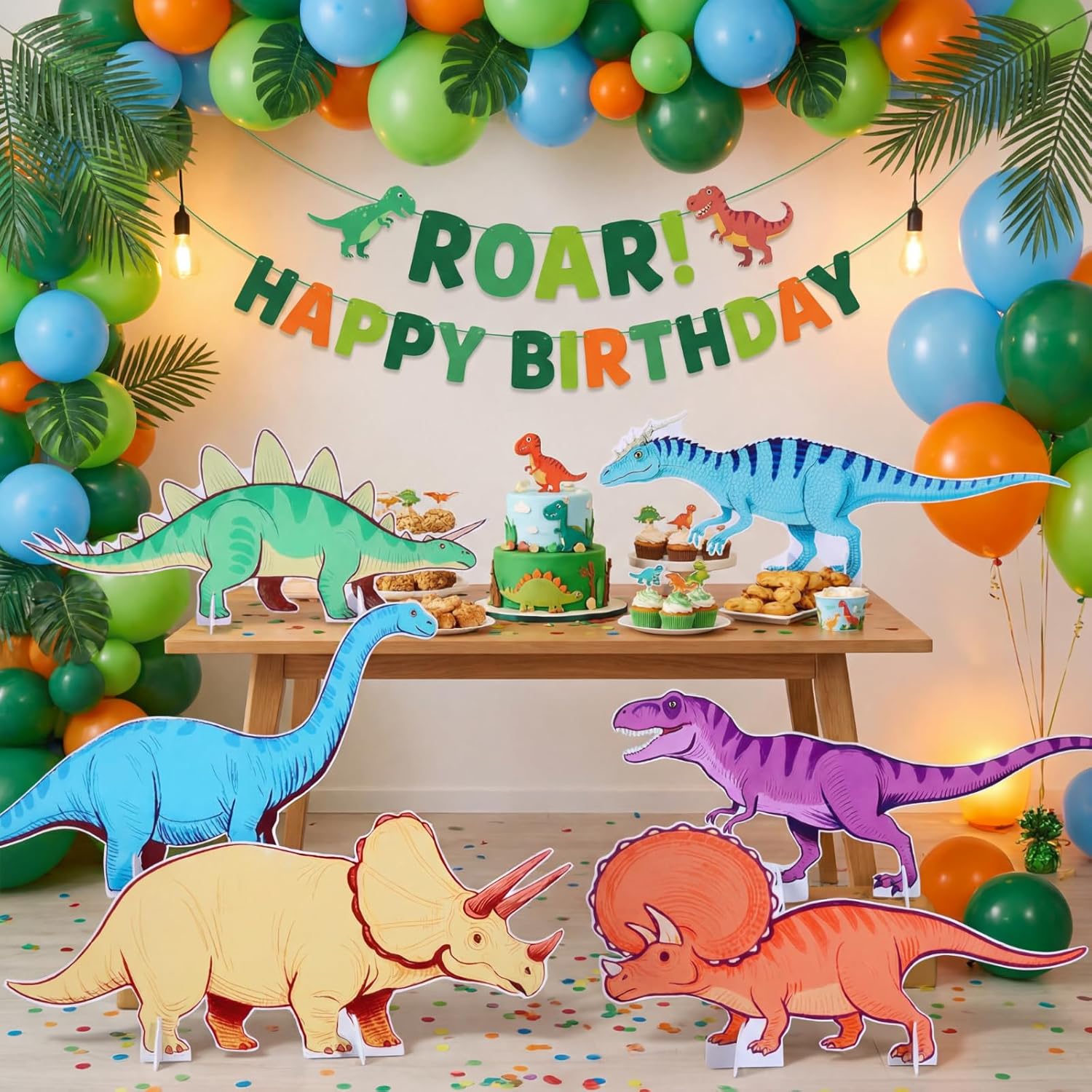 Novabright 6 Pcs Dinosaur Style Standees Standup Cutout Backdrop Photo Props Theme Party Decorations for Birthday Party Supplies Baby Shower Classroom Halloween Decor(Colorful)