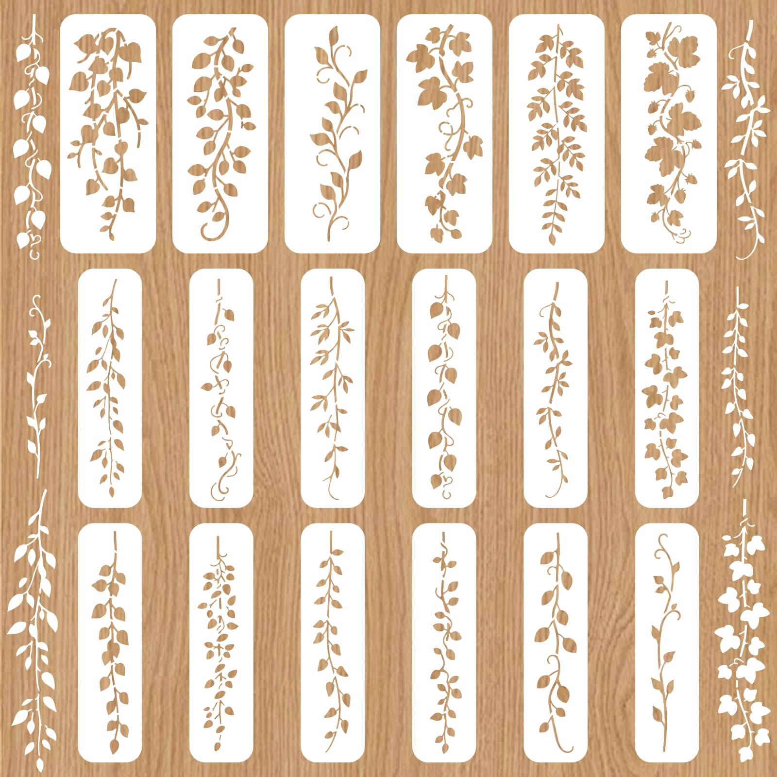 INFUNLY 18 Pcs Plant Vine Stencils for Painting Botanical Stencil Leaf Vine Wall Stencil 30x8cm Tree Leaves Painting Template for Wood Furniture Bedroom Home Decor DIY Craft Kit