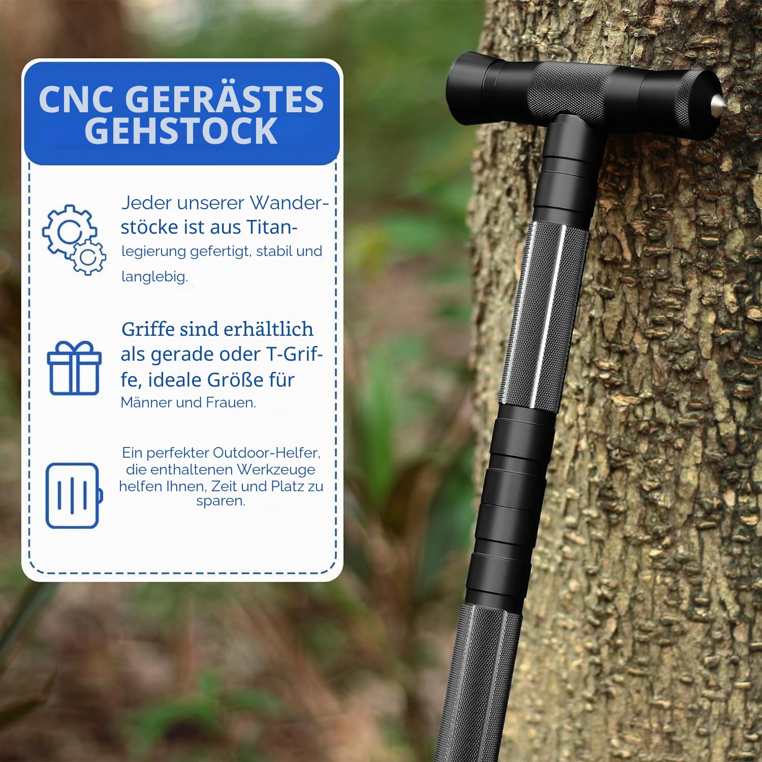 aiGear Wanderstöcke 5 Rohres Schwarz Aluminium rutschfest und Stoßfest | Trekking Stöcke, Walkingstöcke Multifunktionale Bergsteiger Ausrüstung, für Outdoor Wandern Camping Geschenke