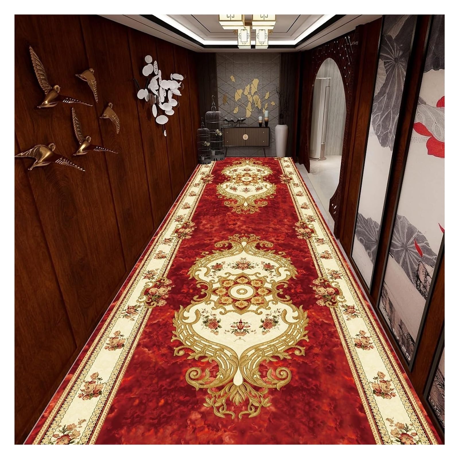 Tapis coureur de style européen vin rouge KEuLen de 100x700 cm pour couloir et maison