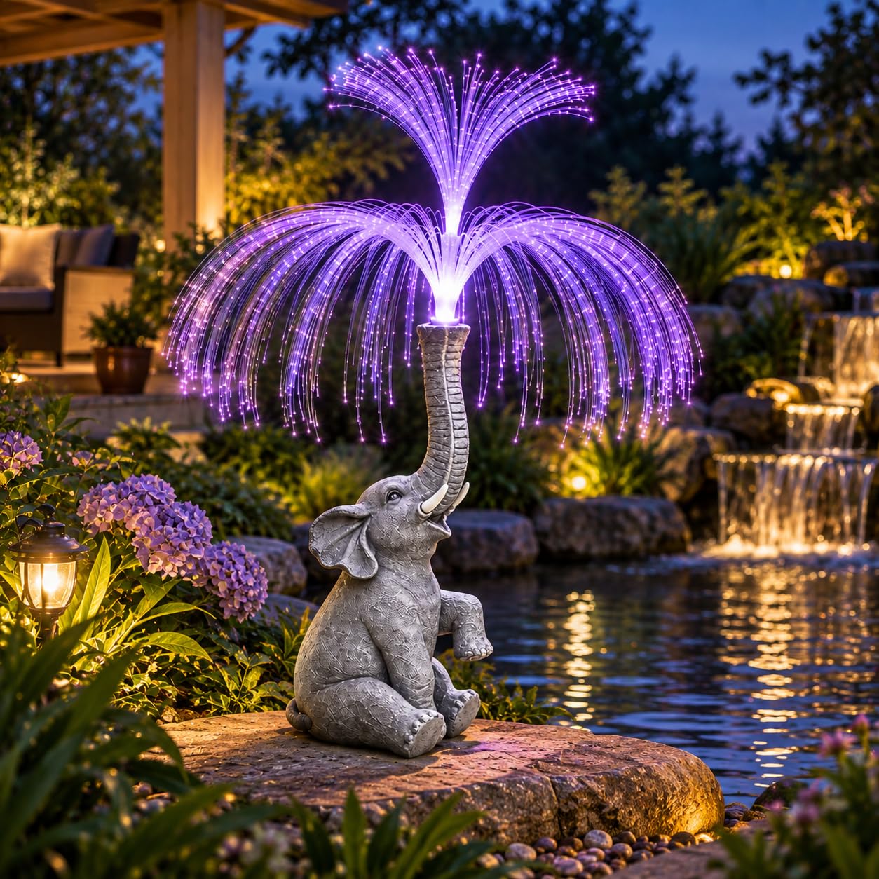 Feindariq Elephant Garden Ornament,7 Colour Garden Fountain Statue with Solar Lanterns,IP65 Waterproof Outdoor Garden Fountain Decoratio for Garden,Yard,Patio,Lawn,Gift for Family and Friends