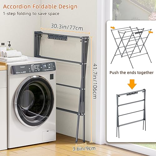 Miniatura 5 de HOMIDEC Tendedero de secado de ropa, 12 postes de secado grandes con clips para calcetines, estante de secado de ropa, plegable, portátil, para