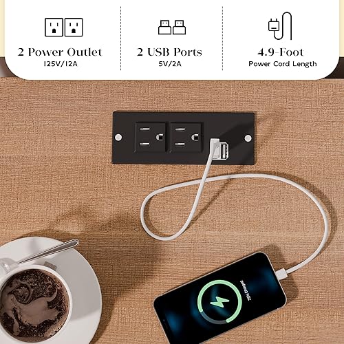 Miniatura 7 de Betterhood Mesita de noche de ratán con estación de carga puertos USB y tomas de corriente mesa auxiliar de madera para sala de estar y dormitorio