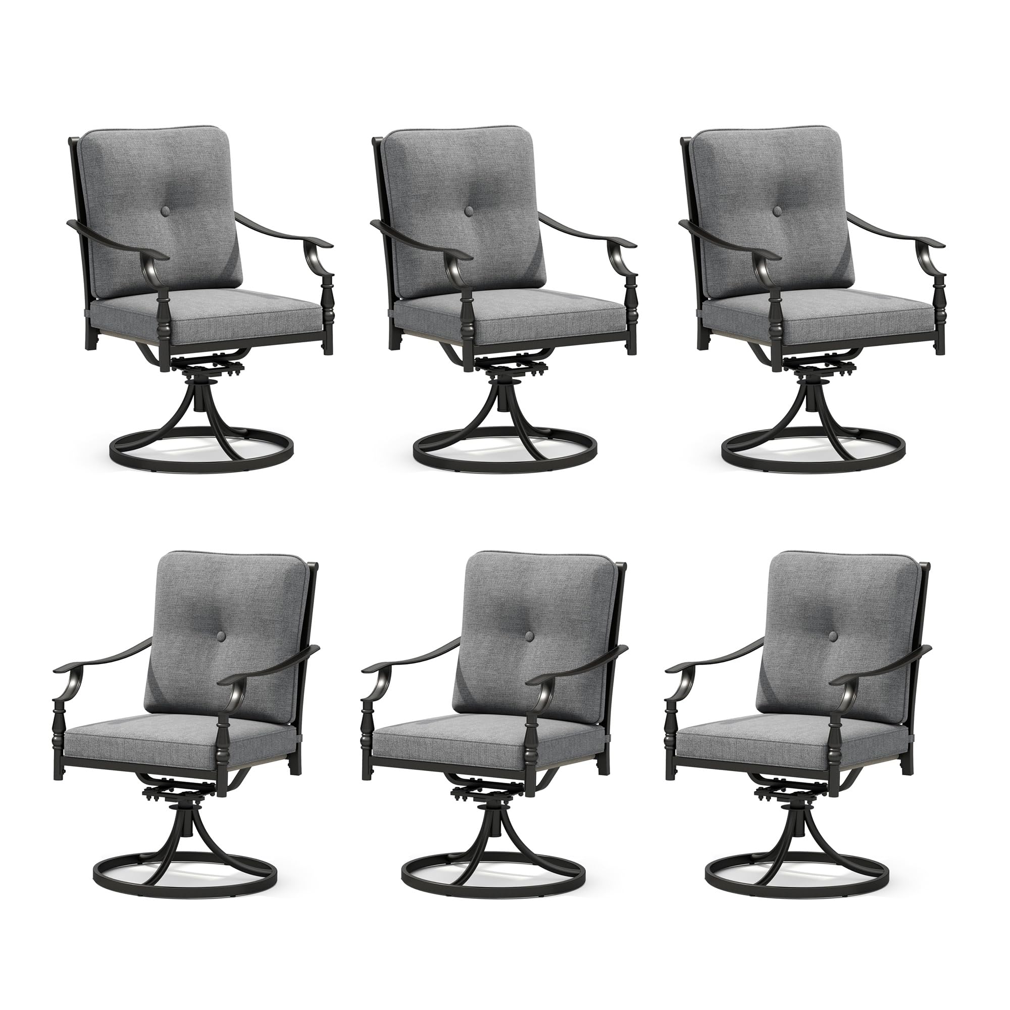 MFSTUDIO Patio Dining Chairs Set of 6, Outdoor Swivel Chairs with Cushions for Lawn Deck Backyard Garden, Metal Frame