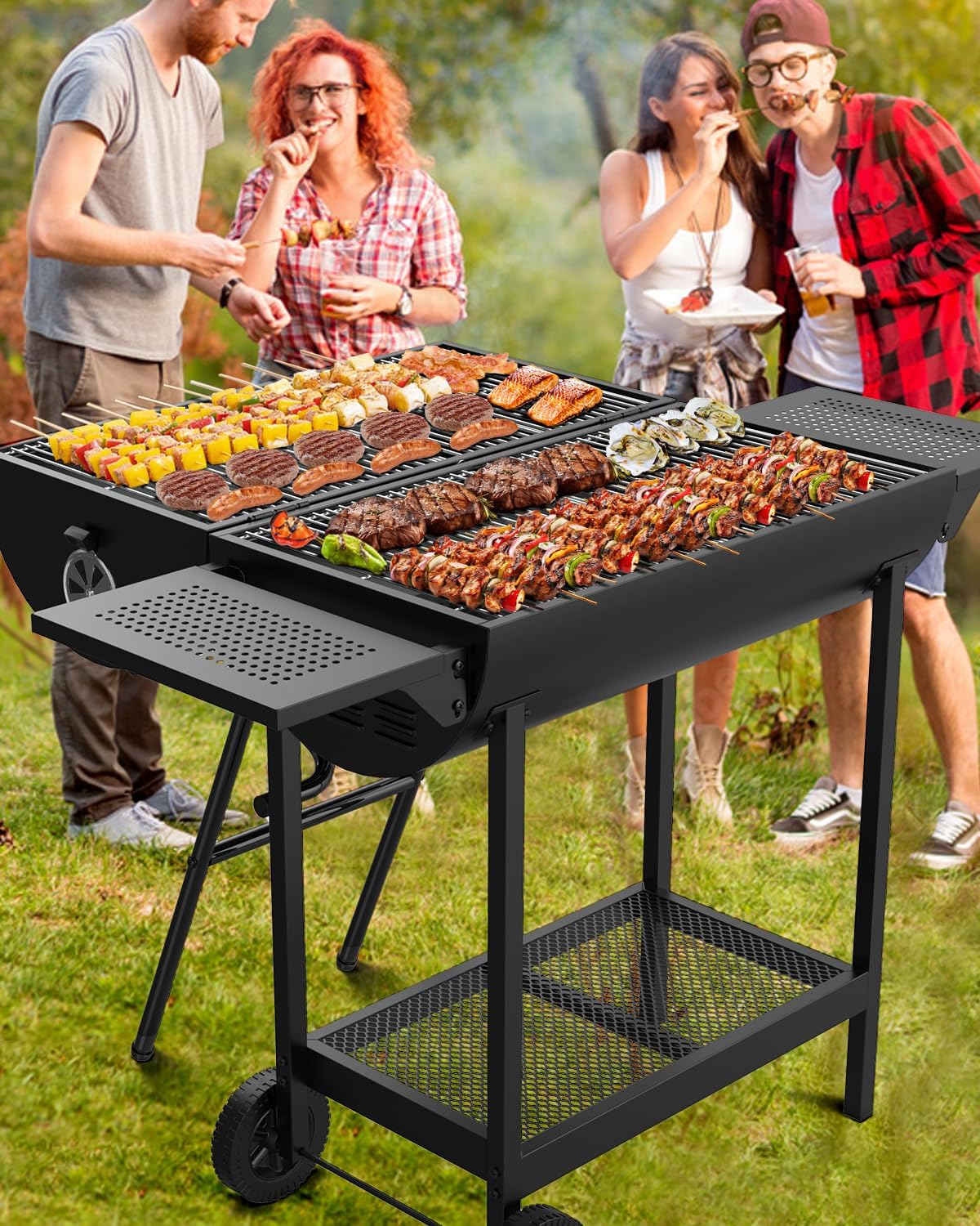 Barbecue a carbonella – 918 pollici quadrati spazio di cottura, barbecue all'aperto con tavolini pieghevoli per patio, picnic e campeggio
