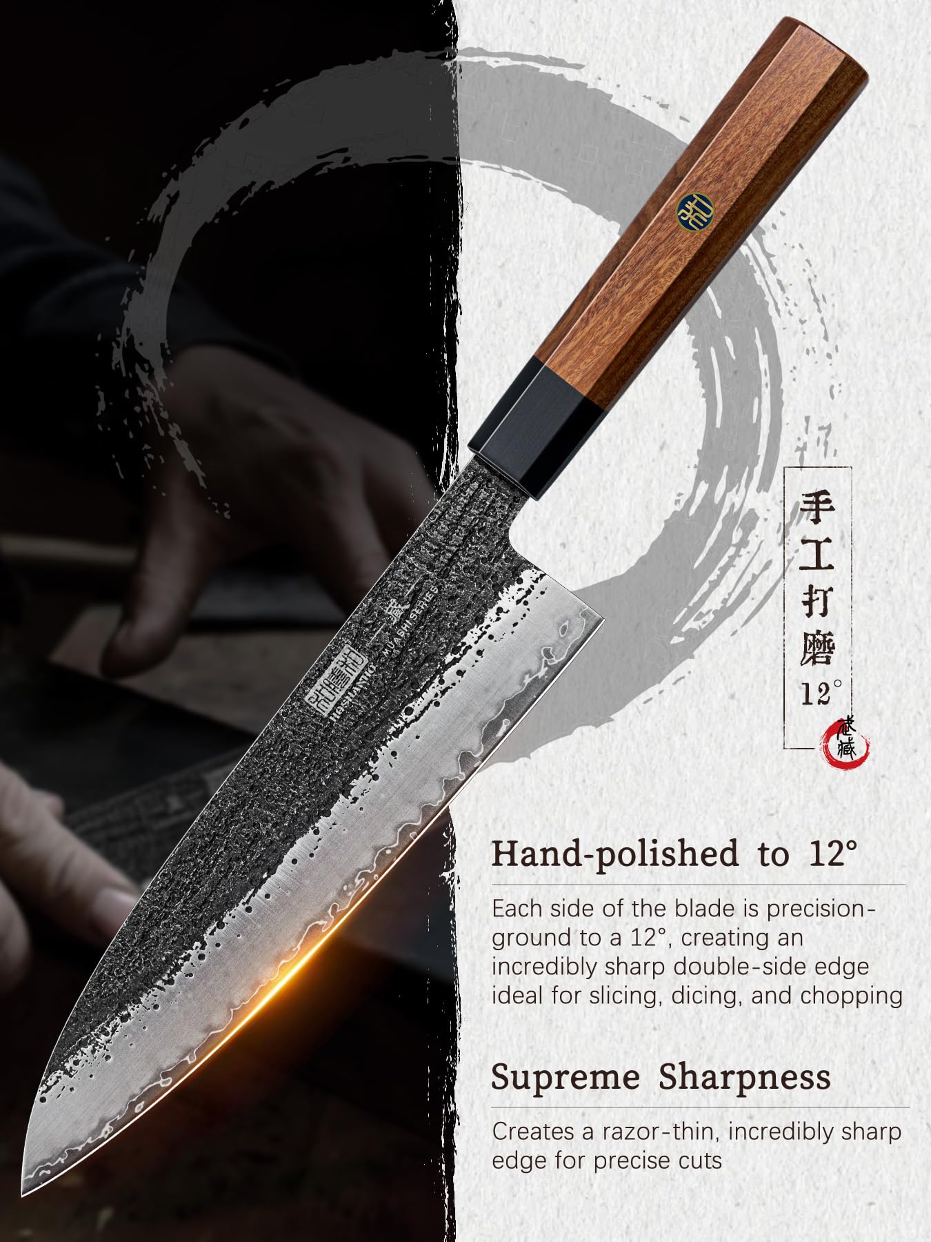 HOSHANHO Juego de Cuchillos de Cocina 3 piezas, Juego de Cuchillos de Chef | Juego de Cuchillos de 3 piezas Profesionales Japoneses de Acero al Carbono Ultraafilados con Mango Octogonal de Palisandro