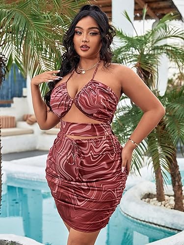 Miniatura 3 de WDIRARA Vestido corto ajustado sin espalda con estampado halter y espalda descubierta para mujer