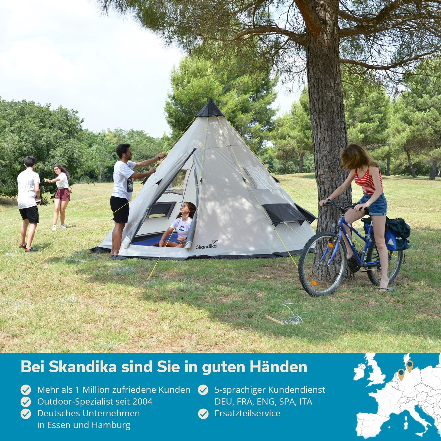 Skandika Tipi 10 Protect Tienda de campaña Tipo Tipi para 10 Personas | Impermeable, Suelo de Tienda Cosido, mosquitera, más de 2,5 m de Altura, 3000 mm de Columna de Agua