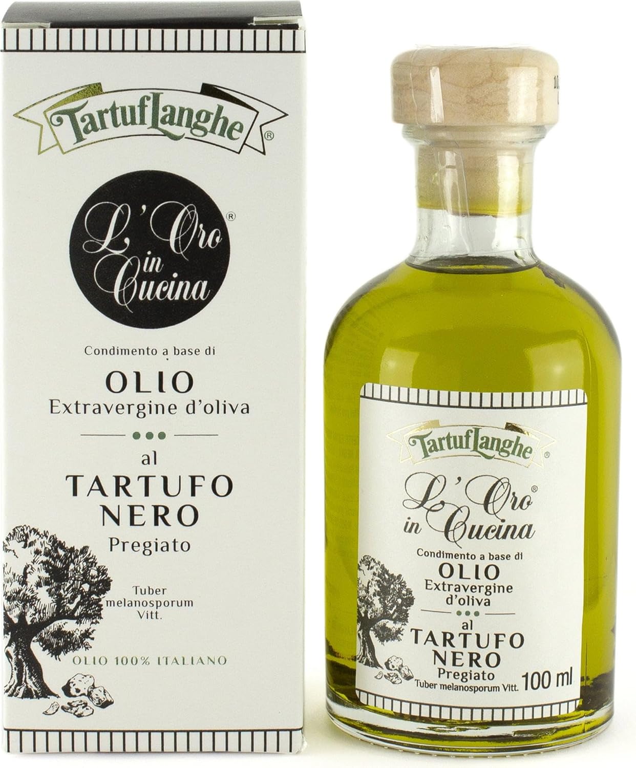 TartufLanghe L’Oro in Cucina Black Truffle Oil - EVOO Extra Virgin Olive Oil From Italy Infused with Real Black Winter Truffles, Gourmet Italian Food Product Made in Italy - 3.38 FL OZ (Pack of 1)