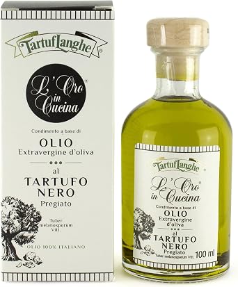 TartufLanghe LOro in Cucina Black Truffle Oil - EVOO Extra Virgin Olive Oil from Italy Infused with Real Black Winter Truffles, Gourmet Italian Food Product Made in Italy - 3.38 fl oz Pack of 1